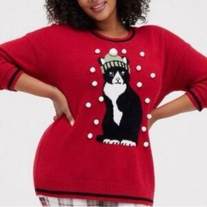 Torrid Red Crewneck Cat Winter Holiday Christmas Sweater Size 2X New with Tags